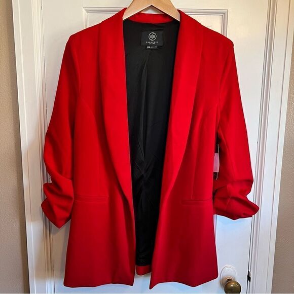 Boom Boom Jeans Red Cascade Front Knit Crepe Blazer - Picture 3 of 14